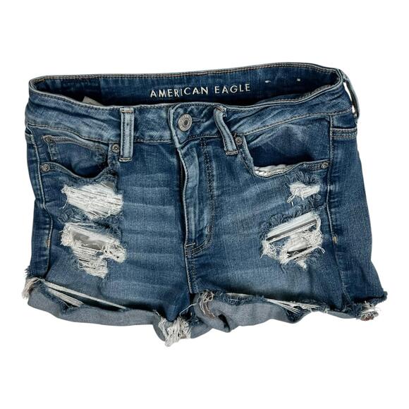 American Eagle Outfitters Pants - American Eagle Shorts Womens 8 Blue Hi-Rise Shortie Distressed Denim Cutoff